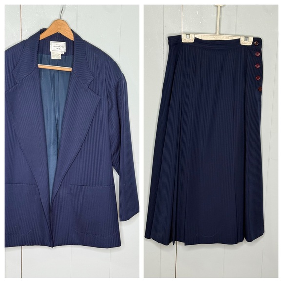 Leon Block | Skirts | Vintage 8s Leon Block 00 Wool Navy Pinstripe ...